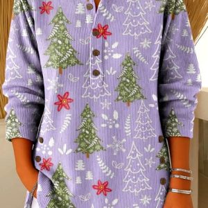 Casual Plants V Neck Long Sleeve T-shirt, Sweaters, color:Purple|size:5XL, catalog Noracora shop