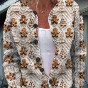 Women Christmas Printing Long Sleeve Crew Neck Vintage Spring/Fall Cardigan Outerwear, JustFashionNow Cardigans, color:Apricot|size:5XL,