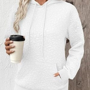 Women Floral Hoodie Jacquard Casual Spring/Fall Long Sleeve Sweatshirt, JustFashionNow Sweatshirts & Hoodies, color:White|size:XXL,