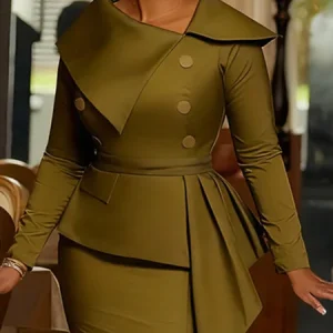 Elegant Plain Asymmetric Shawl Collar Blouse, Blouses and Shirts, color:Green|size:XXL, Stylewe