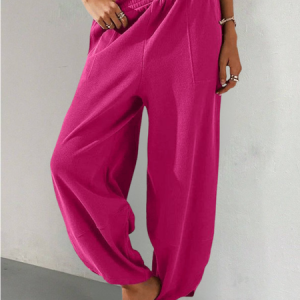 Women Plain Long Elastic Waist Pants Casual Spring/Fall Trousers, Pants, color:Deep Pink|size:XXL, catalog Noracora shop