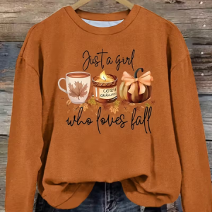 Women Maple Leaf Crew Neck Printing Casual Spring/Fall Long Sleeve Sweatshirt, JustFashionNow Sweatshirts & Hoodies, color:Yellow Brown|size:XXL,