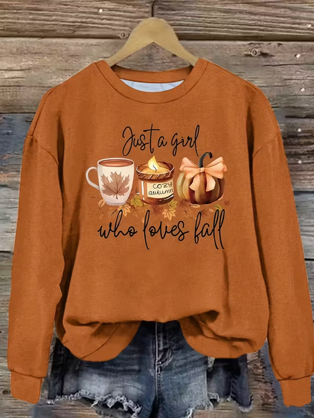 Women Maple Leaf Crew Neck Printing Casual Spring/Fall Long Sleeve Sweatshirt, JustFashionNow Sweatshirts & Hoodies, color:Yellow Brown|size:XXL,