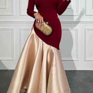 Elegant Color Block Irregular Craftsmanship Boat Neck Party Maxi Dress, Maxi Dresses, color:As Picture|size:XXL, Stylewe