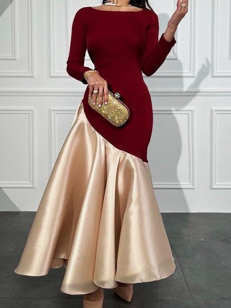 Elegant Color Block Irregular Craftsmanship Boat Neck Party Maxi Dress, Maxi Dresses, color:As Picture|size:XXL, Stylewe