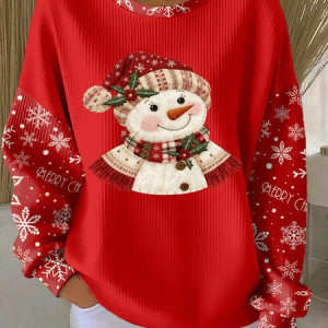 Casual Crew Neck Christmas Snowman Sweatshirt Printing, Hoodies & Sweatshirts, color:Red|size:5XL, catalog Noracora shop