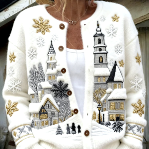 Women Wool/Knitting Christmas Long Sleeve Comfy Casual Cardigan, Cardigans, color:White|size:3XL, catalog Noracora shop