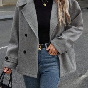 Women Spring/Fall Outerwear Casual Plain Long Sleeve Shawl Collar Jacket, Outerwear, color:Deep Gray|size:XXL, catalog Noracora shop
