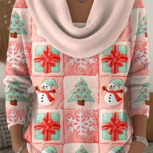 Women Christmas Long Sleeve Comfy Vintage Sweater, Sweaters, color:Pink|size:4XL, catalog Noracora shop