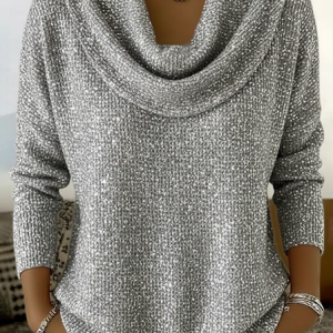 Women Abstract Printing Spring/Fall Casual Long Sleeve Cowl Neck Sweater, JustFashionNow Sweaters, color:Gray|size:3XL,