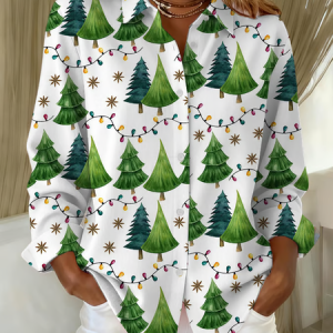 Shirt Collar Regular Sleeve Long Sleeve Christmas Buckle Regular Loose Button Up Shirt Shirt For Women, Shirts, color:White|size:XXL, catalog Noracora shop