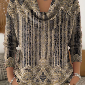 Women Abstract Printing Spring/Fall Casual Long Sleeve Cowl Neck Sweater, JustFashionNow Sweaters, color:As Picture|size:3XL,