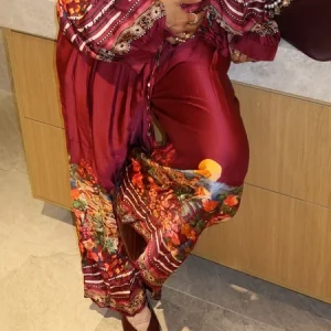 Casual Floral Printing Straight Pants, Pants, color:Red|size:XXL, Stylewe