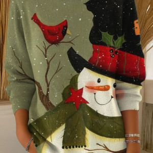 Women Christmas Snowman Long Sleeve Comfy Casual Printing Sweater, Sweaters, color:Green|size:5XL, catalog Noracora shop