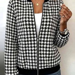 Women Spring/Fall Outerwear Casual Geometric Long Sleeve Stand Collar Jacket, Coats, color:Black|size:XXL, catalog Noracora shop
