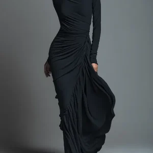 Urban Plain Printing Crew Neck Maxi Dress, Maxi Dresses, color:Black|size:XXL, Stylewe
