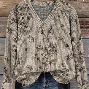 Women Floral Long Sleeve Comfy Vintage Sweater, Sweaters, color:Color2|size:5XL, catalog Noracora shop