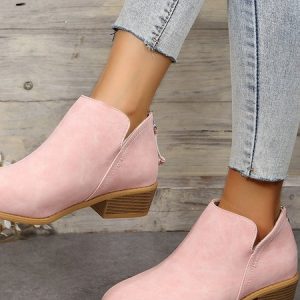 Vintage Plain Zipper Low Heel Classic Boots Split Joint, Boots, color:Pink|size:43, catalog Noracora shop