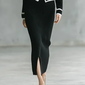 Elegant Plain Midi Sweater Skirt, Skirts, color:Black|size:XXL, Stylewe
