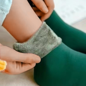 Women's Warm Heat-retaining And Cold-resistant Snow Socks -20°c Fleece-lined Thickened Floor Socks Autumn And Winter Cold-proof Self-heating Flesh-colored Mid-calf Socks, JustFashionNow Socks, color:Dark Green|size:One-size,