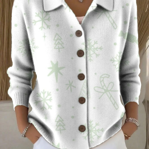 Women Christmas Printing Long Sleeve Shawl Collar Vintage Spring/Fall Cardigan Outerwear, JustFashionNow Cardigans, color:White|size:5XL,