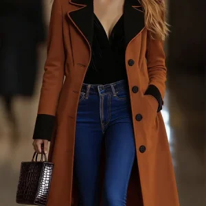 Urban Buttoned Color Block Suede Coat, Jackets, color:Brown|size:XXL, Stylewe