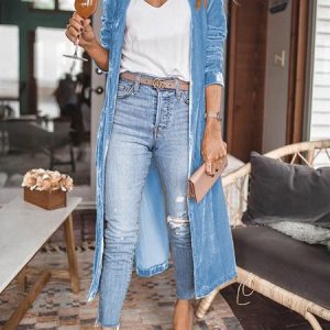 Women Spring/Fall Outerwear Vintage Split Joint Plain Long Sleeve Shawl Collar Jacket, Coats, color:Sky Blue|size:XXL, catalog Noracora shop