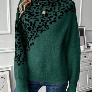 Women Cotton Color Block Long Sleeve Comfy Casual Sweater, Sweaters, color:Green|size:XL, catalog Noracora shop