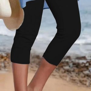 JFN Plain Casual Vacation Capris Legging, JustFashionNow Leggings, color:Black|size:3XL,