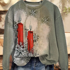 Women Christmas Crew Neck Printing Casual Spring/Fall Long Sleeve Sweatshirt, JustFashionNow Sweatshirts & Hoodies, color:Gray|size:XXL,