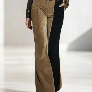 Urban Color Block Split Joint Flare Pants, Pants, color:As Picture|size:XXL, Stylewe