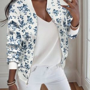 Women Spring/Fall Outerwear Vintage Printing Floral Long Sleeve Jacket, JustFashionNow Jackets, color:Blue|size:XXL,