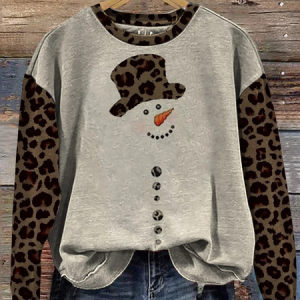 Casual Crew Neck Leopard Sweatshirt Printing, Hoodies & Sweatshirts, color:Gray|size:XXL, catalog Noracora shop