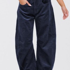 Women Plain Long Elastic Waist Pants Casual Spring/Fall Trousers, JustFashionNow Pants, color:Navy Blue|size:XL,