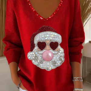 Casual Santa Claus V Neck Long Sleeve T-shirt, T-shirts, color:Red|size:4XL, catalog Noracora shop