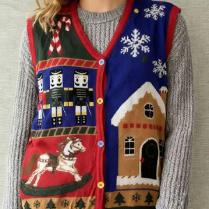 Christmas Regular Fit Acrylic Elegant Vest, JustFashionNow Vests & Gilets, color:Purplish Blue|size:XXL,