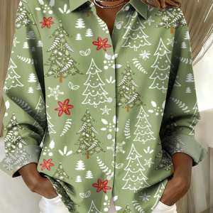 V Neck Long Sleeve Christmas Regular Micro-Elasticity Regular Fit Shirt For Women, Shirts, color:Green|size:3XL, catalog Noracora shop