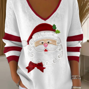Casual Striped V Neck Long Sleeve T-shirt, Sweaters, color:White|size:4XL, catalog Noracora shop