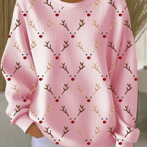 Women Christmas Crew Neck Printing Casual Spring/Fall Long Sleeve Sweatshirt, JustFashionNow Sweatshirts & Hoodies, color:Pink|size:5XL,