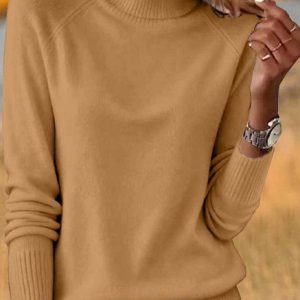 Women Cotton Plain Long Sleeve Comfy Casual Sweater, Sweaters, color:Khaki|size:XXL, catalog Noracora shop