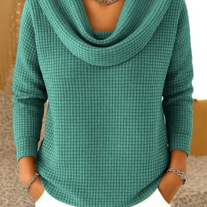 Casual Plain Mock Neck Long Sleeve T-shirt, T-shirts, color:Green|size:3XL, catalog Noracora shop