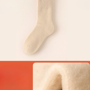Winter Fleece-lined Thick Wool And Cashmere Warm Mid-calf Cotton Socks, JustFashionNow Socks, color:Beige|size:One-size,