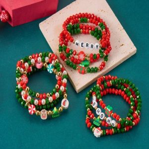 Christmas Electroplating Snowflake Elk Christmas Bell Santa Claus Bracelet Fashionable And Versatile Christmas Crystal Rice Bead Bracelet Combination Set, JustFashionNow Bracelets, color:Color1|size:One-size,