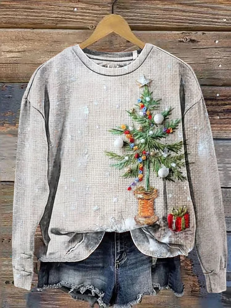 Women Christmas Crew Neck Printing Casual Spring/Fall Long Sleeve Sweatshirt, JustFashionNow Sweatshirts & Hoodies, color:Light Gray|size:XXL,