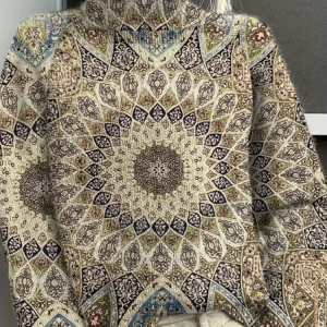 Women Abstract Long Sleeve Comfy Vintage Printing Sweater, Sweaters, color:Khaki|size:4XL, catalog Noracora shop