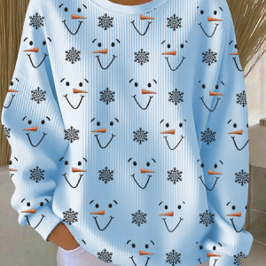 Casual Crew Neck Christmas Snowman Sweatshirt Printing, Hoodies & Sweatshirts, color:Blue|size:5XL, catalog Noracora shop
