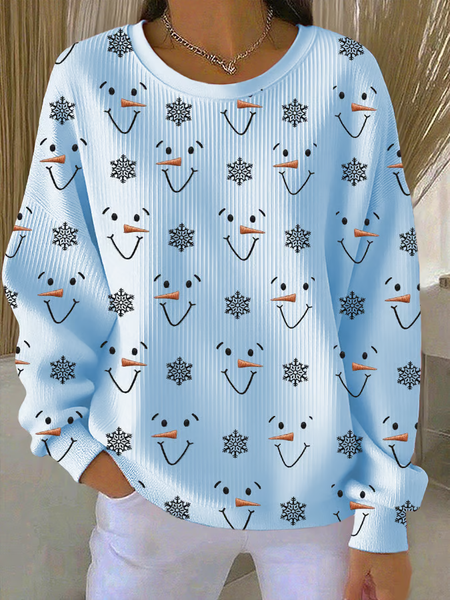 Women Christmas Snowman Crew Neck Printing Casual Spring/Fall Long Sleeve Sweatshirt, JustFashionNow Sweatshirts & Hoodies, color:Blue|size:5XL,