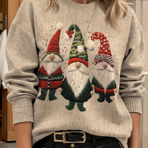 Women Christmas Long Sleeve Comfy Casual Printing Sweater, Sweaters, color:Apricot|size:5XL, catalog Noracora shop