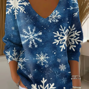 Women Cotton Snowflake Long Sleeve Comfy Casual Sweater, Hoodies & Sweatshirts, color:Blue|size:4XL, catalog Noracora shop