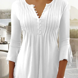 Casual Plain V Neck Top, JustFashionNow Shirts & Blouses, color:White|size:XXL,